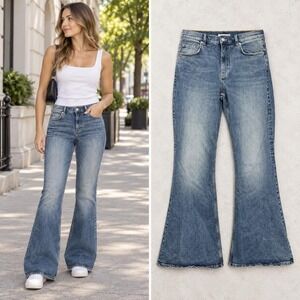 MNG by Mango Jeans Women's 10 Medium Wash Mid Rise Flare Stretch Y2K Everyday